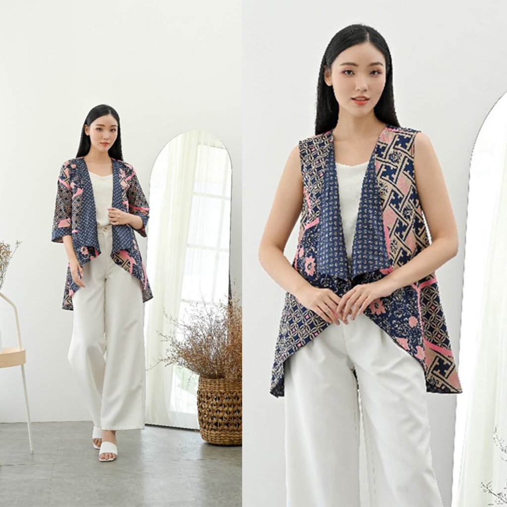 Lody Outer Blazer Batik Wanita Outer Batik Rompi Tanpa Lengan