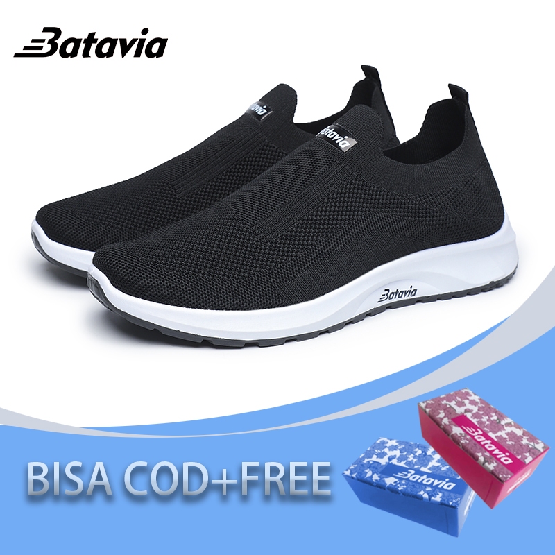 (COD)Batavia sepatu pria rajut sepatu pria sepatu tanpa tali hitam Sepatu Pria Sport Sneakers B22