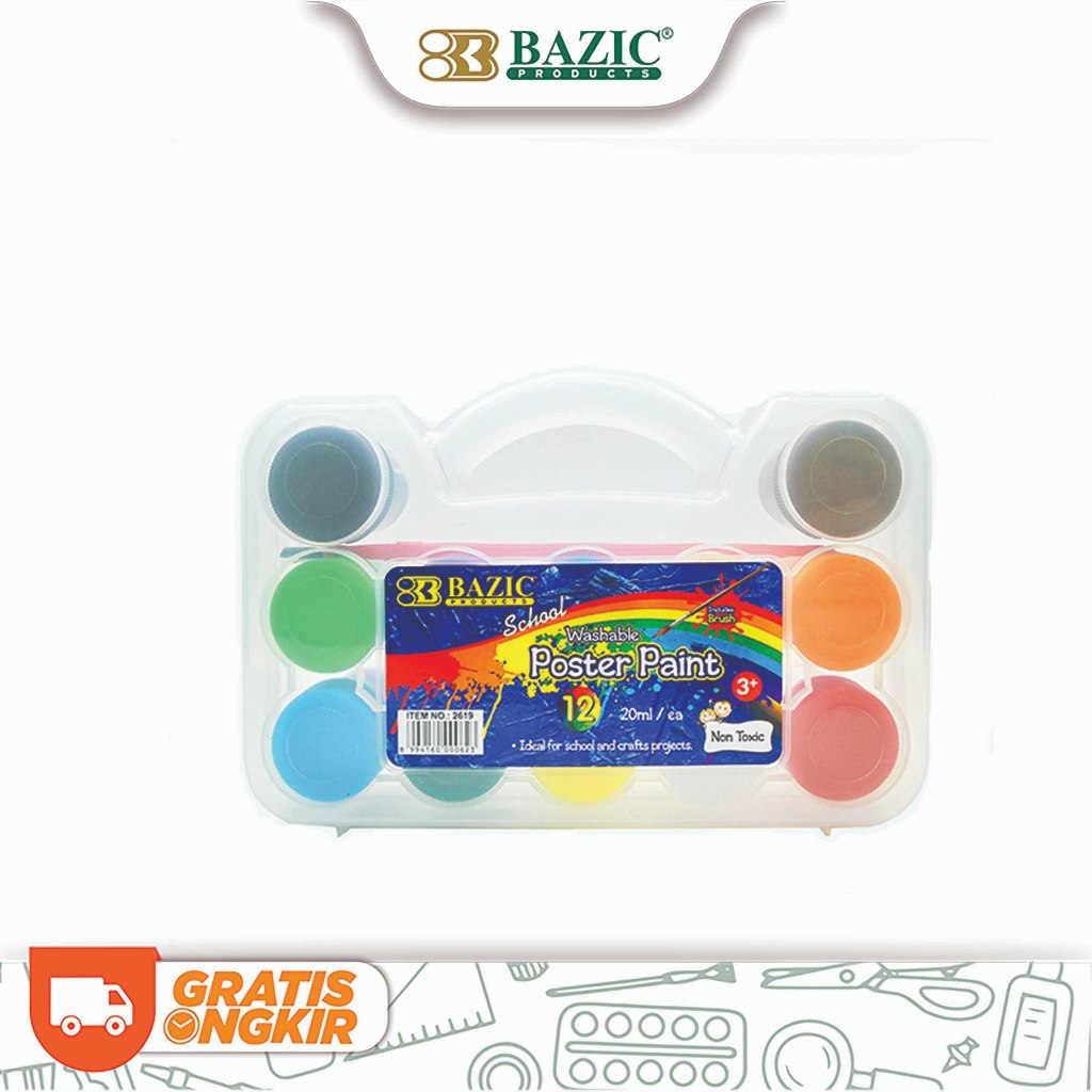 

Bazic Poster Paint 12 Colors in Box with Brush - Cat poster