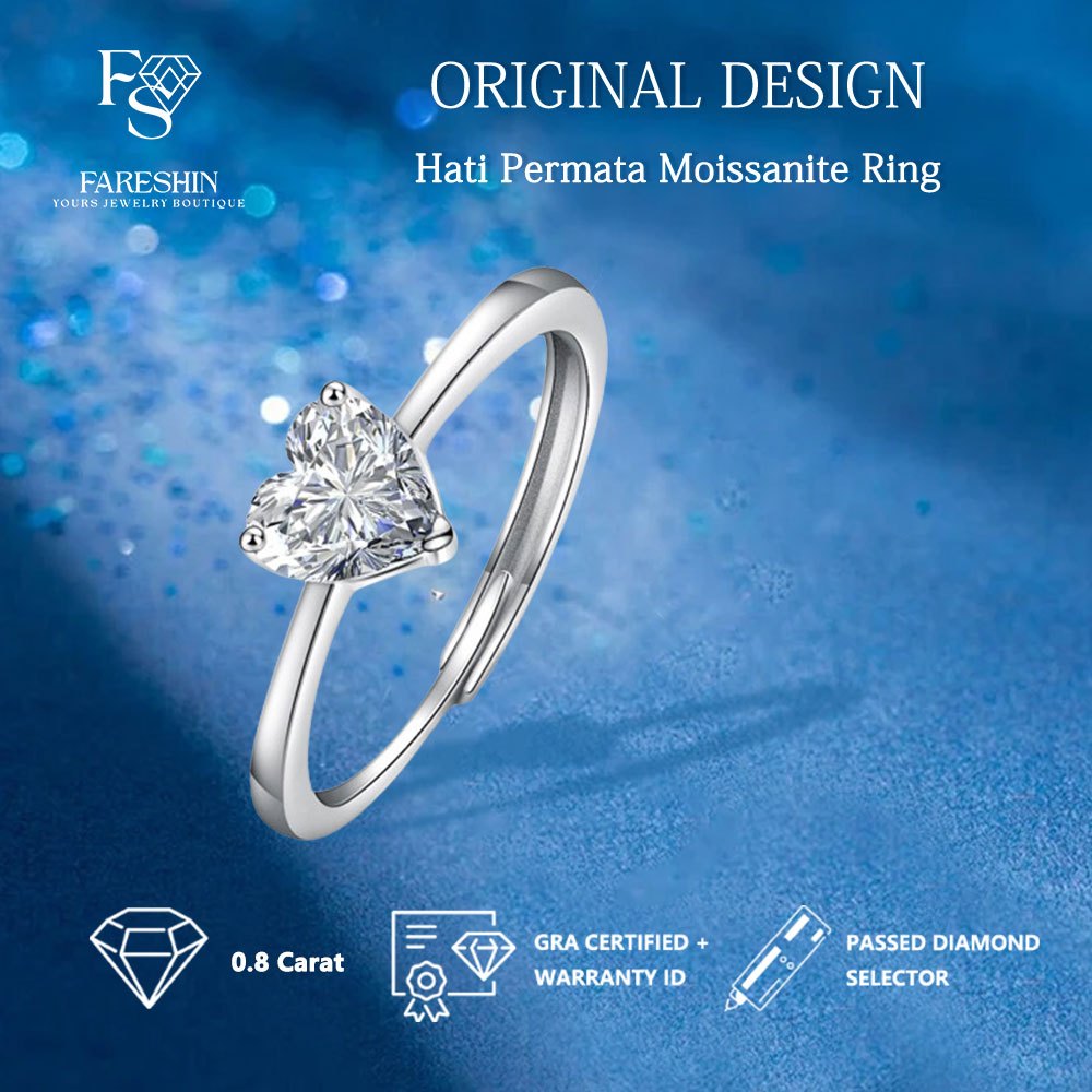 Fareshin Jewellery-Cincin Wanita Pandora Moissanite Hati Permata Original Design White Gold 18K