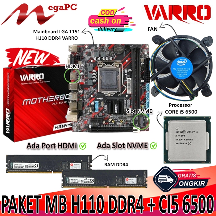 PAKET 1151 MAINBOARD H110 DDR4 + CORE I5 6400 / 6500 + FAN + RAM DiM