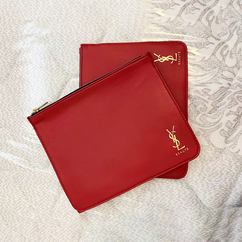 Make Up Pouch YSL 21*3*17cm Merah / Square Leather Beuaty Branded Pouch Kosmetik / Tas Make Up / Mak