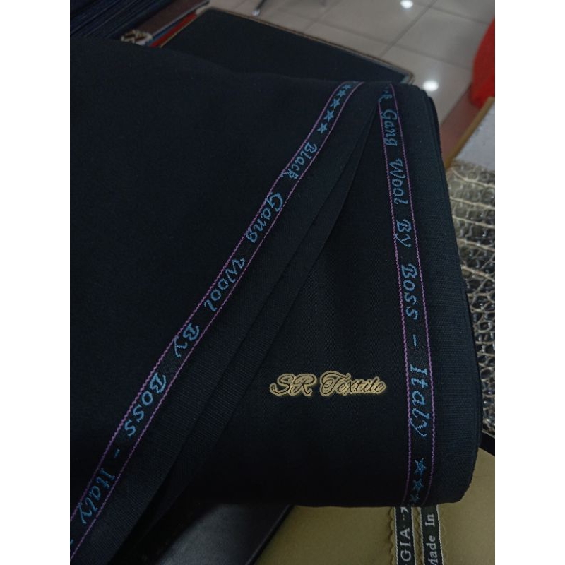 Kain Jas Celana Wool Original / Kain Wool Super Black Tuxedo By Boss ( Harga 50 Cm)
