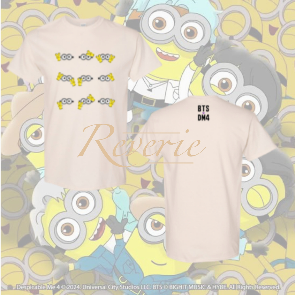 KAOS BTS X DM4 MERCH BAJU TSHIRT DESPICABLE ME4 EYES MINIONS NOBAR TWINNING COUPLE FAMILY OUTFIT ARM