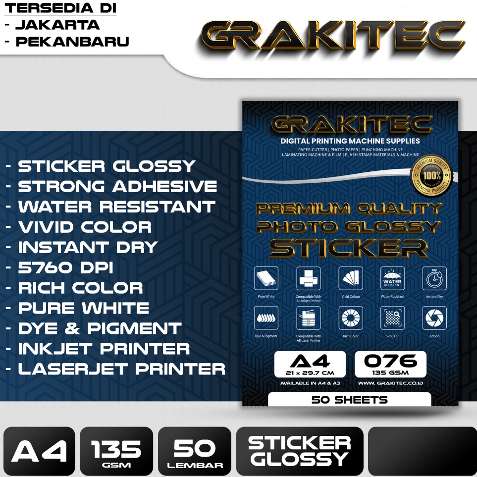 

KODE D52C Sticker Glossy Photo Paper A4 Isi 5 Lembar Glossy Photo Sticker Paper Kertas Foto Sticker Glossy Premium Grakitec