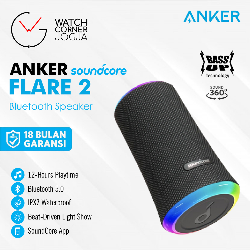 ANKER SoundCore Flare 2 Portable Bluetooth Speaker IPX7 ORIGINAL A3165