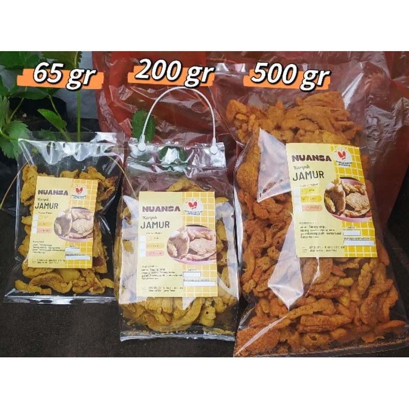 

Nuansa keripik jamur tiram pedas dan ori berat 65gr, 200gr, 500gr