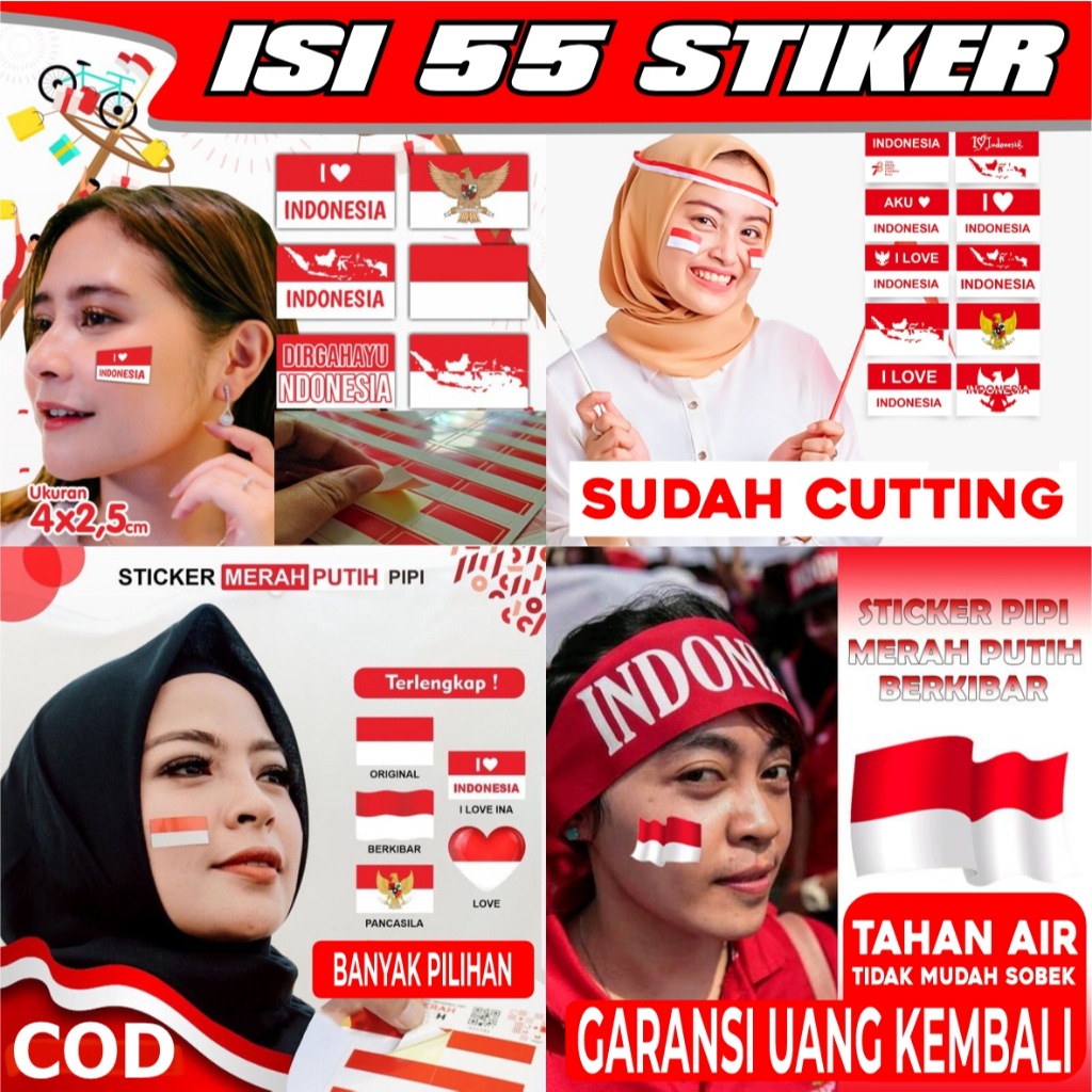 

DISKON [55 Pcs] Sticker Pipi HUT RI ke 80 Bendera Merah Putih / Stiker Kemerdekaan Indonesia /