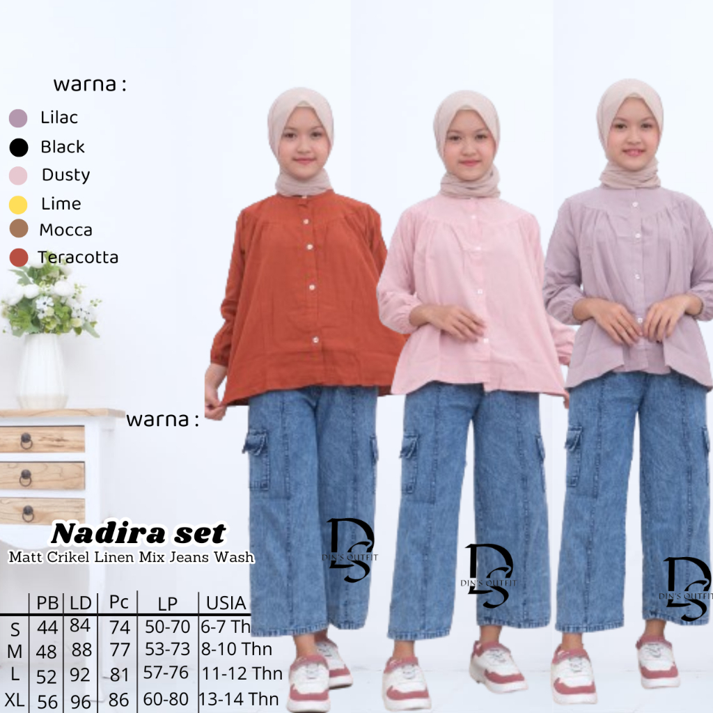 Blouse Anak Perempuan 6-14 Tahun // One Set Blouse Mix Celana Jeans Wash // Set Jeans Anak Perempuan