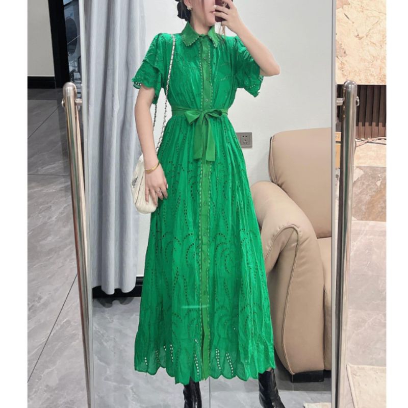 59007 Baju mididress GILMARY EMBROIDERY COTTON KATBOL MIDI DRESS katun bolong dres Korea Korean styl
