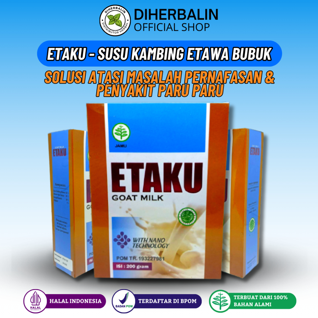 

Susu Kambing Etawa Bubuk Pembersih Paru Paru Sesak Nafas Batuk Kering Berdahak Gatal Tenggorokan Herbal ETAKU GOAT MILK 200gr