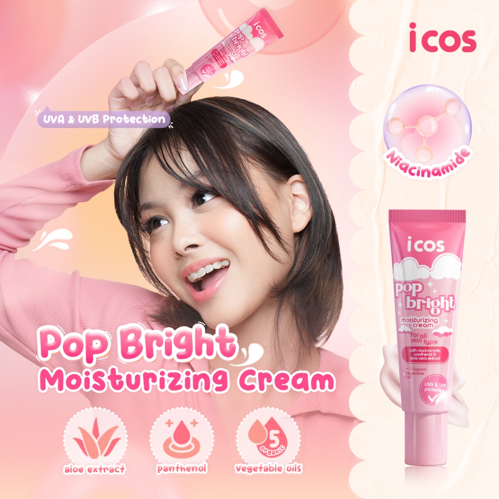 Icos Cosmetics Pop Bright Moisturizing Cream / Pelembap Wajah dengan kandungan Niacinamide, Pathenol