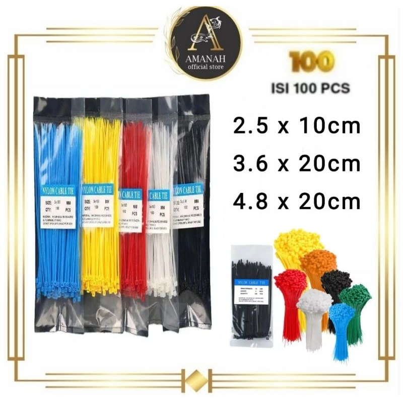 

Kabel Ties 1Pack isi 100PCS 2.5 x 10cm , 3.6 x 20cm , 4.8 x 20cm / Kabel Tie / Cable Tis / Kabel Tis / Nylon Cable Tie 2.5mm , 3.6mm , 4.8mm / 10cm , 20cm Serbaguna Hitam Putih Warna Warni