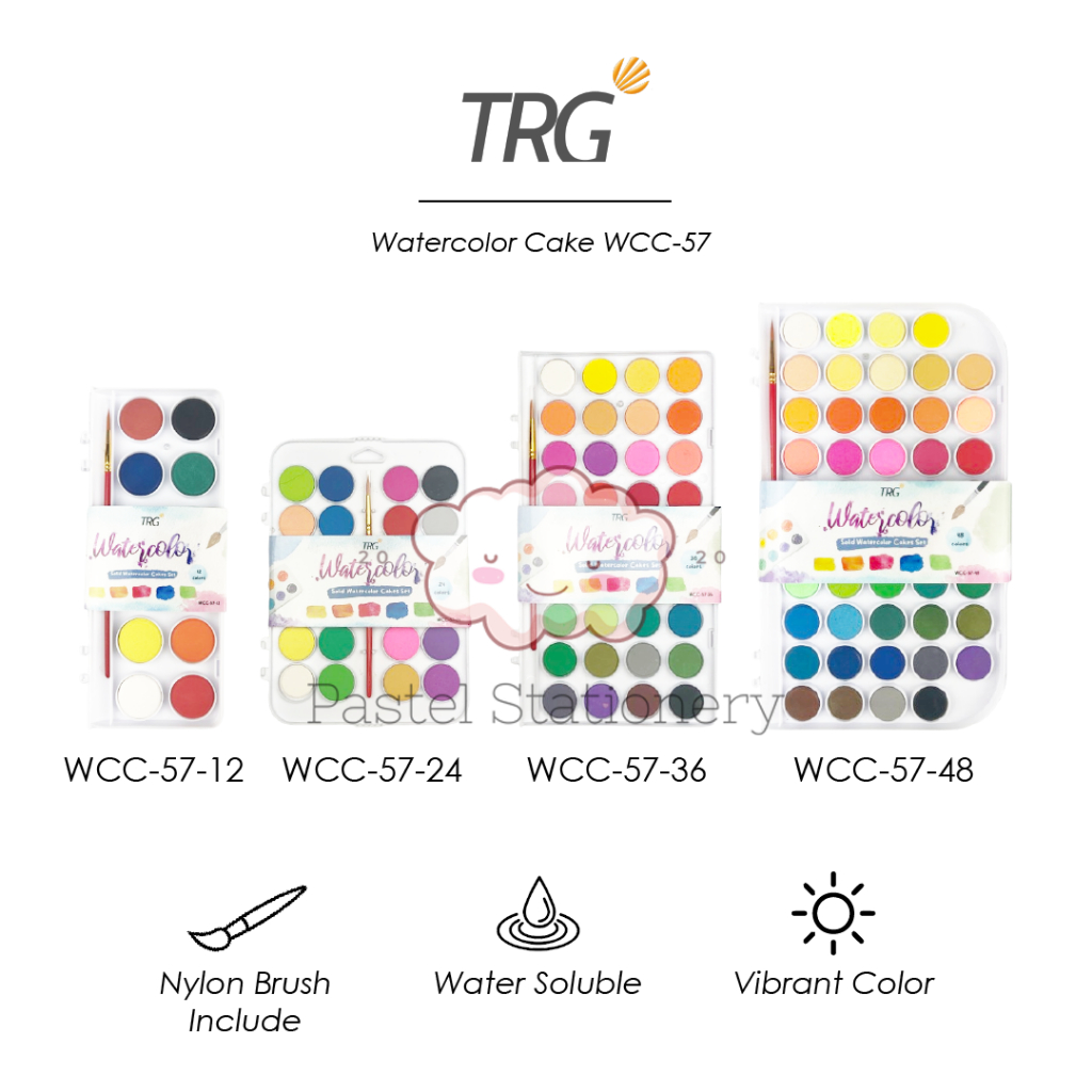 

TRG Watercolor Cake Set WCC-57 12 24 36 48 Warna - Solid Water Color Cakes Cat Air Watercolour TRG