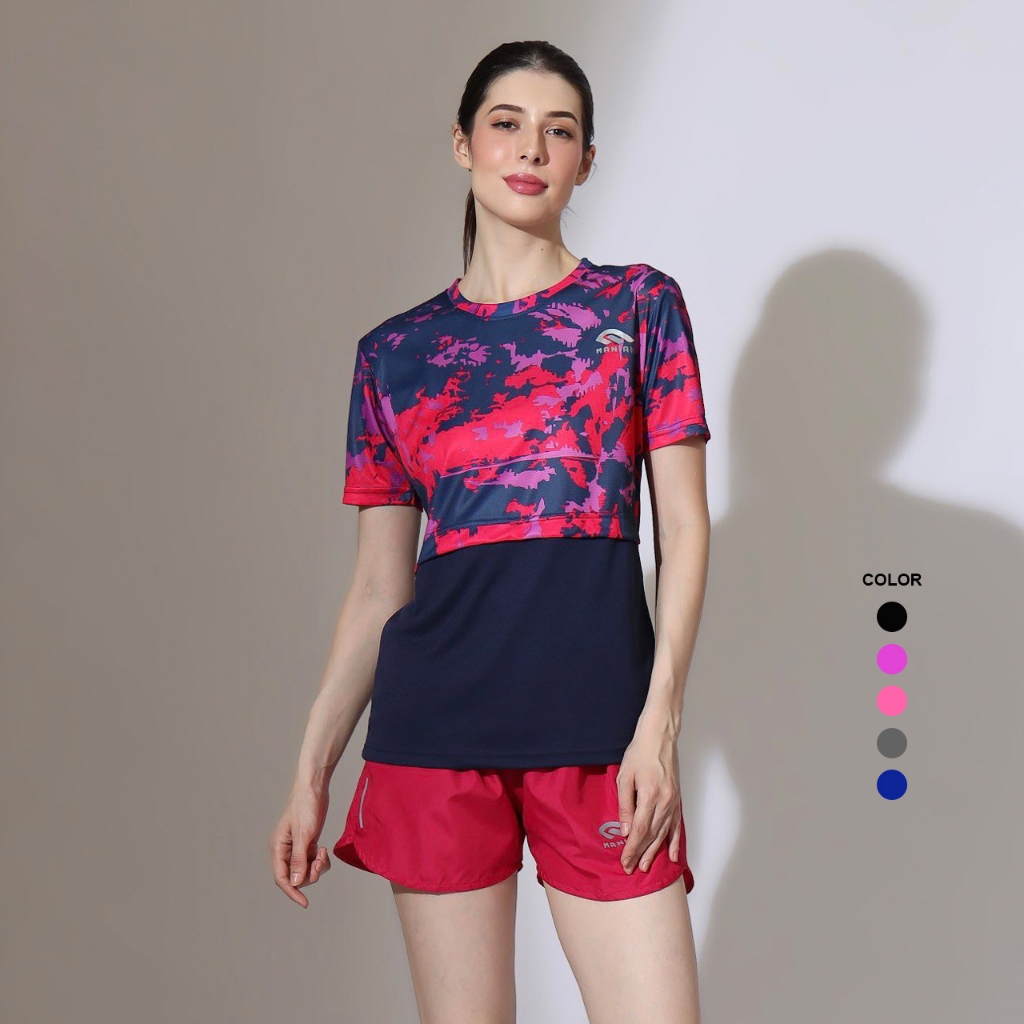 MANIAK Baju Olahraga Wanita Lengan Pendek Kaos Sporty Senam Running Jogging Lari Gym Zumba Cardio (M