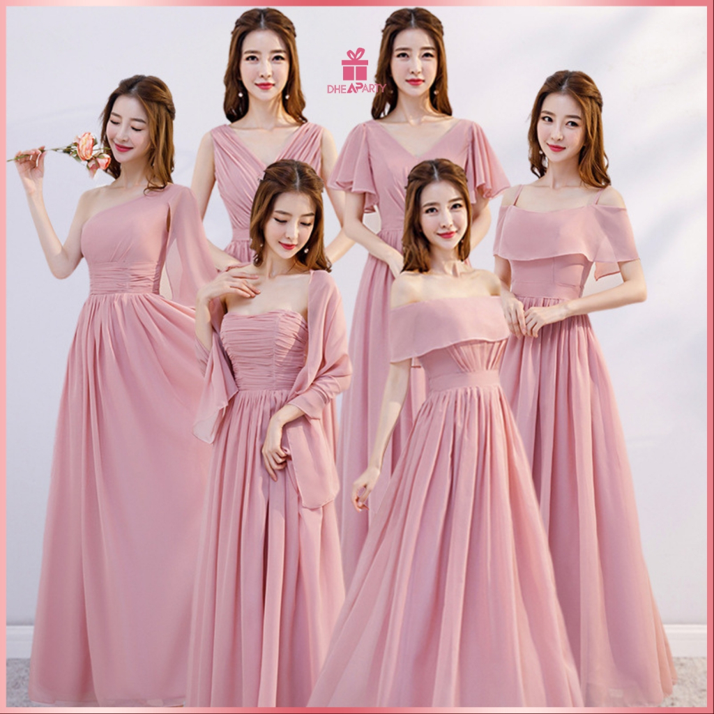 DP Dress Bridesmaid Wedding / Gaun Pesta Wanita Elegant / Gaun Pernikahan Warna Pink Panjang BD46-51
