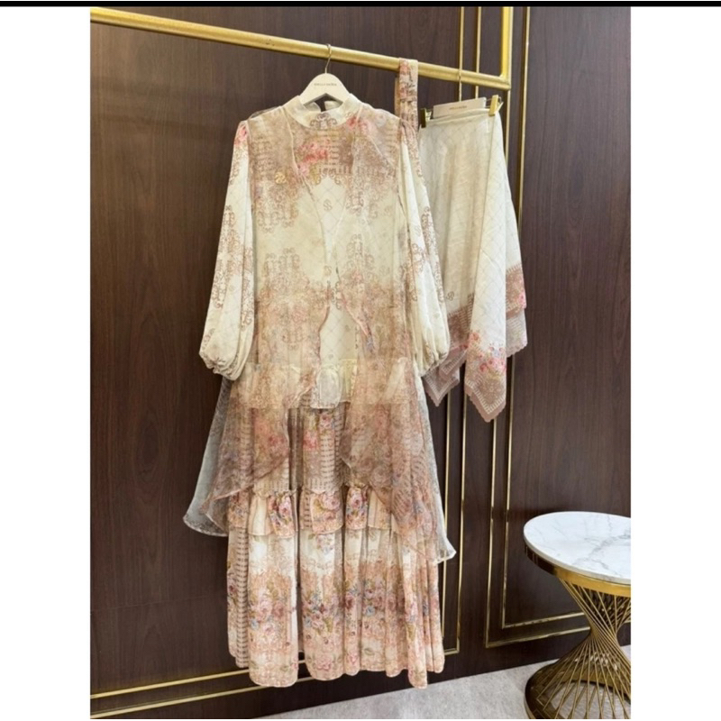 SHELLASAUKIA DRESS SETHIJAB TINGKAT FLOWER CARDI