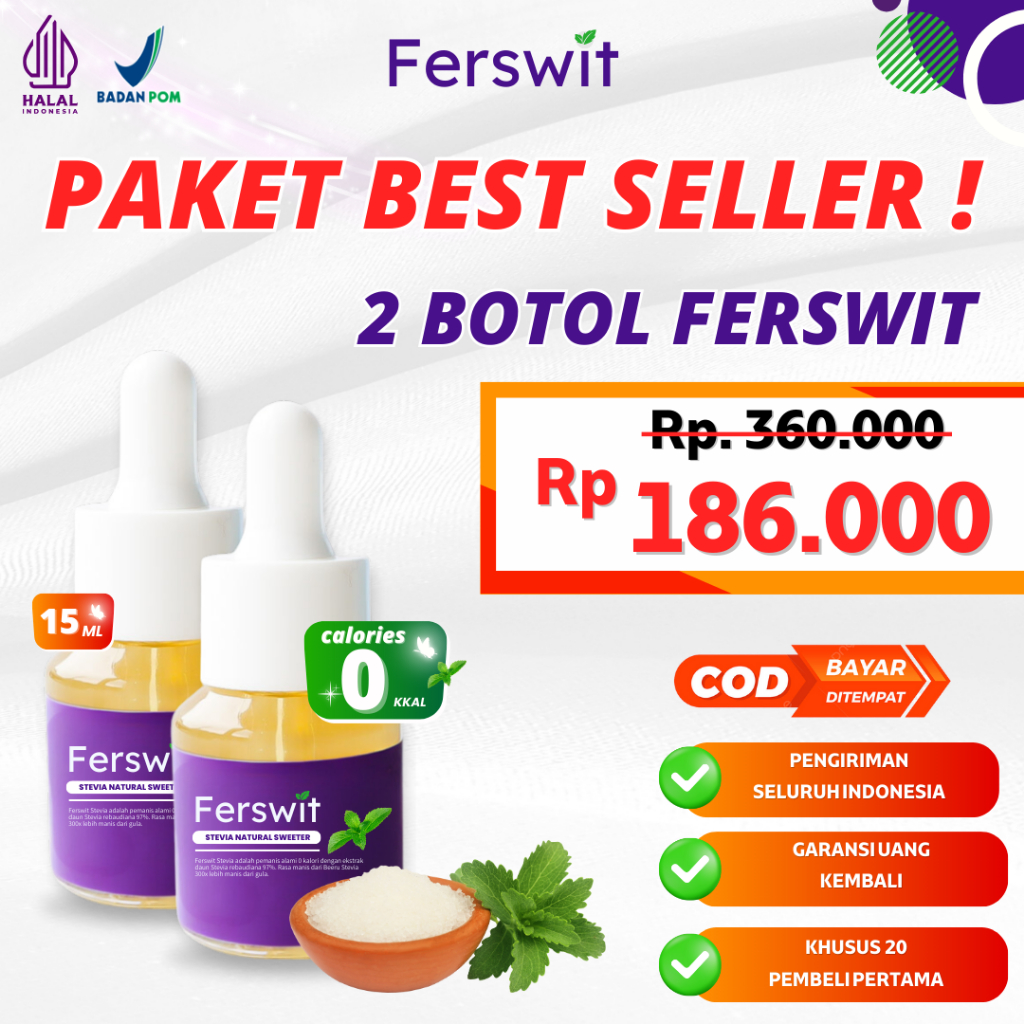 

[Paket 2 PCS] Ferswit Stevia Cair Pemanis Alami Pengganti Gula 0 KALORI 0 GULA (BPOM dan HALAL)