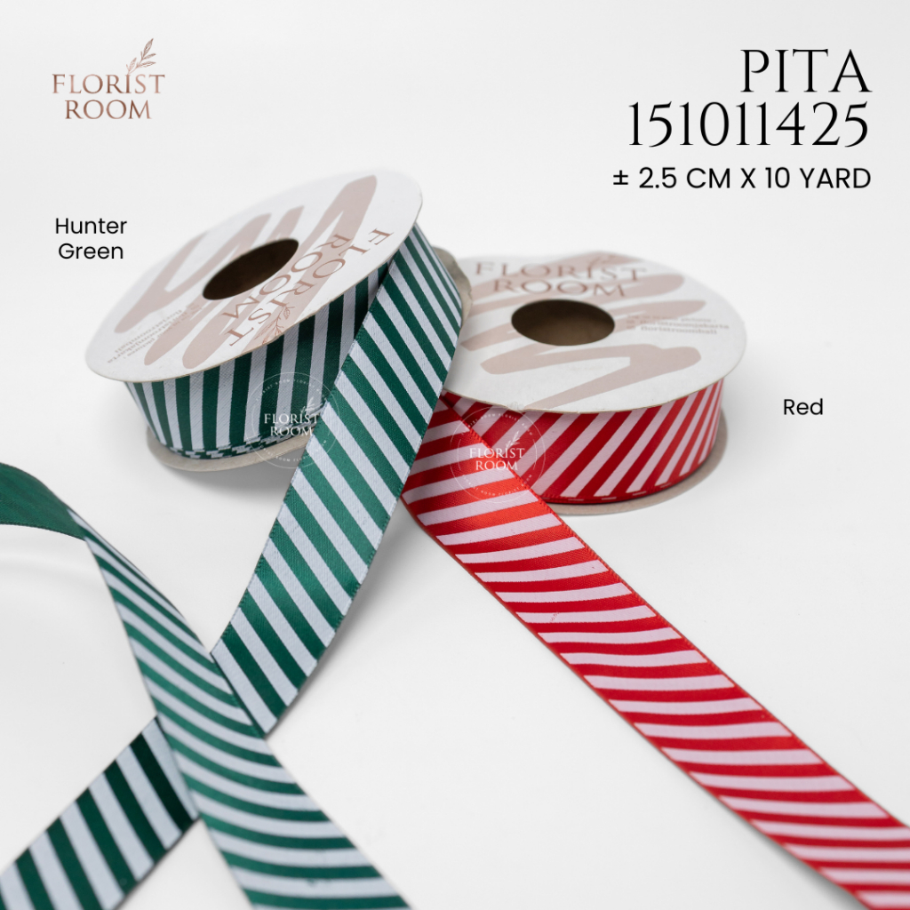 

151011425 - Pita Natal ±2.5cm x 10yard - Christmas Ribbon Motif Garis Stripes - Cake Hampers Kado Hiasan