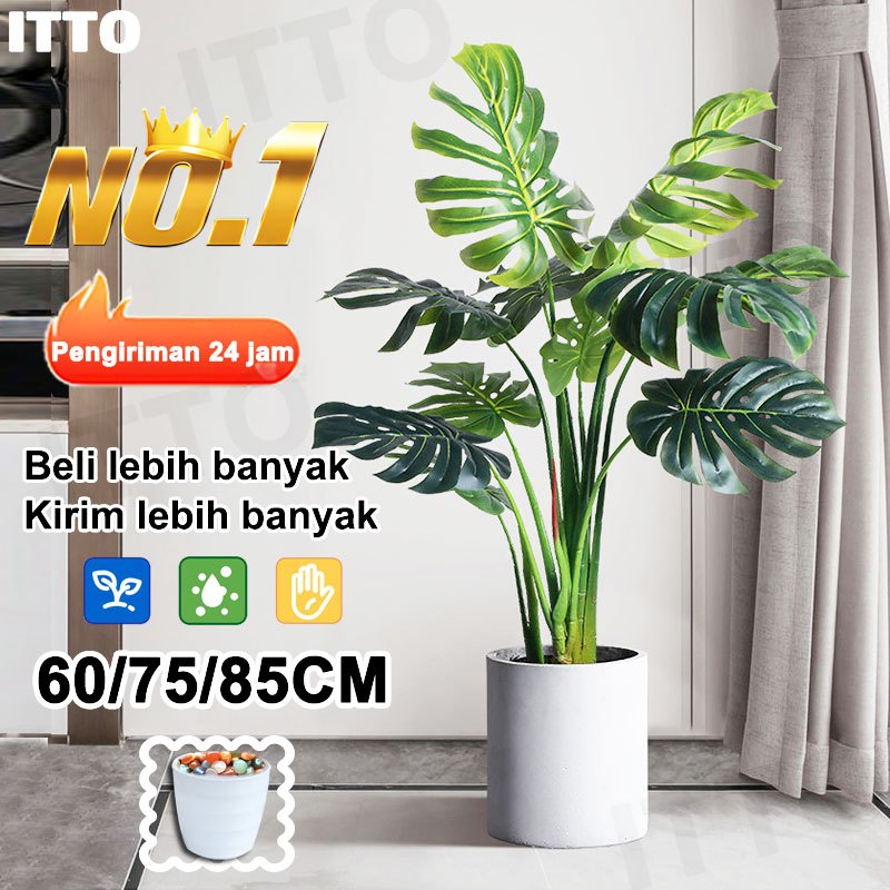 Tanaman hias Artificial DAUN PALEM PLASTIK DAN POT 85CM DAUN PALEM JUMBODAUN ARTIFICIAL DAN PALSU