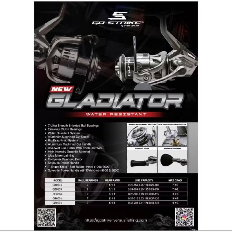Reel Go Strike Versus Gladiator New 1000/2000/3000/4000/6000/Gladiator S 4000 HP