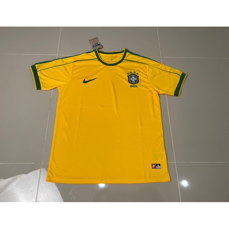 TERLARISSS JERSEY BRAZIL HOME 1998 JERSEY RETRO BRASIL PAKAIAN OLAHRAGA SEPAK BOLA JERSEY VINTAGE BR