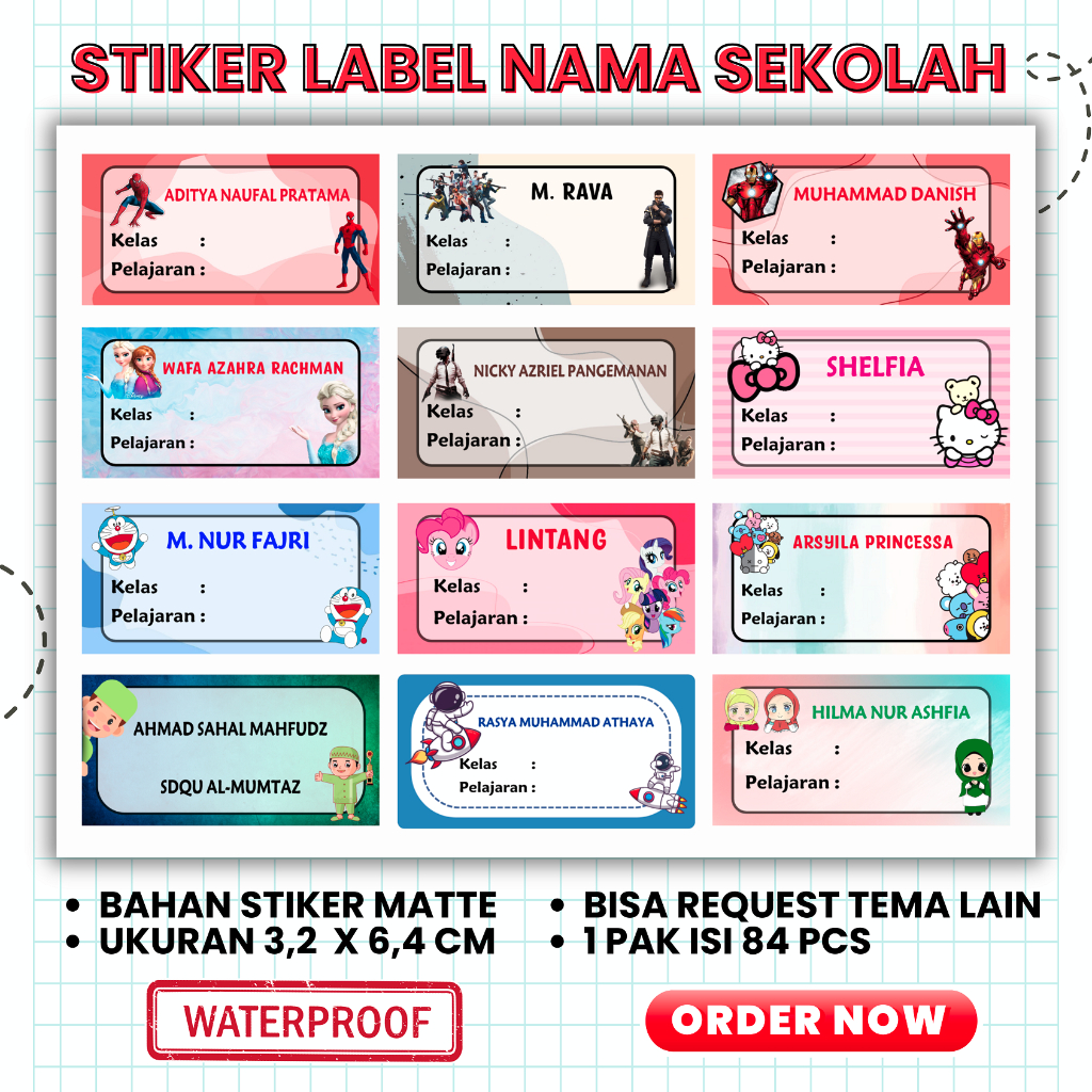 

(isi 84 pcs) cetak stiker label nama sekolah / pelajaran sekolah ukuran 3,2 x 6,4 / Cetak Stiker Label Custom / Stiker Mapel / Stiker Sekolah / Stiker Sekolah Anak