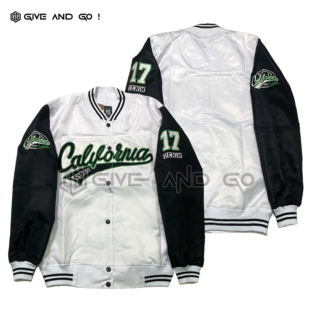 VARSITY JACKET - CALIFORNIA NEW YORK BORDIR PUTIH HITAM MIRROR ORIGINAL