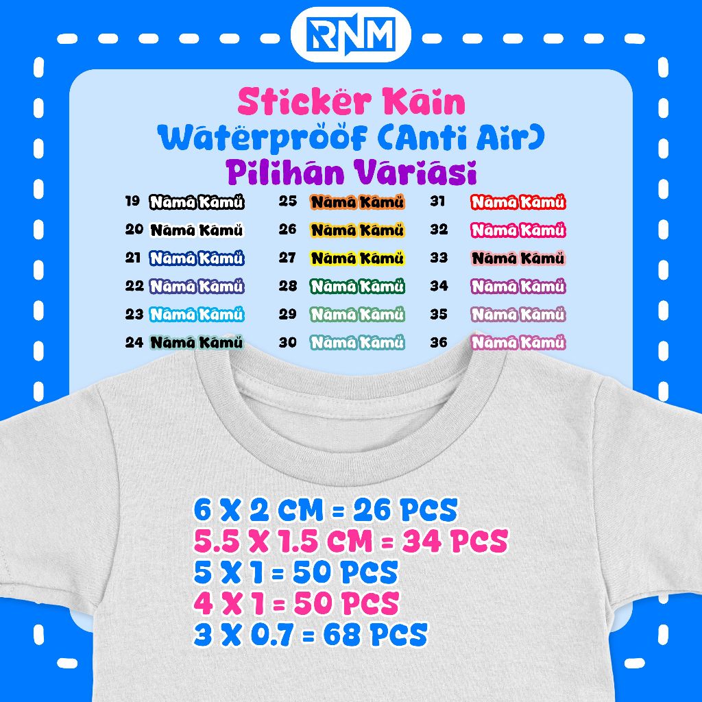 

[ 19 -36 ] Sticker kain / Sablon Setrika nama anak