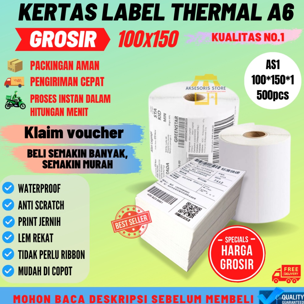 

KODE Y65X GROSIR KERTAS THERMAL LABEL STICKER 35PCS 5PCS UKURAN A6 1X15