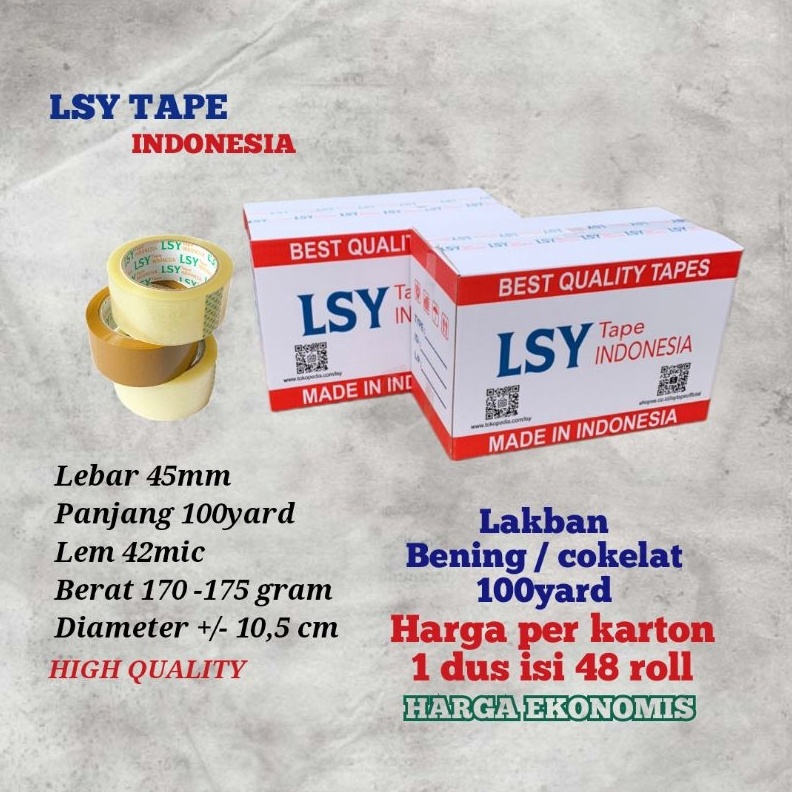 

lakban bening cokelat termurah LSY TAPE 1 dus isi 48 roll 1yard CHO b X2O9