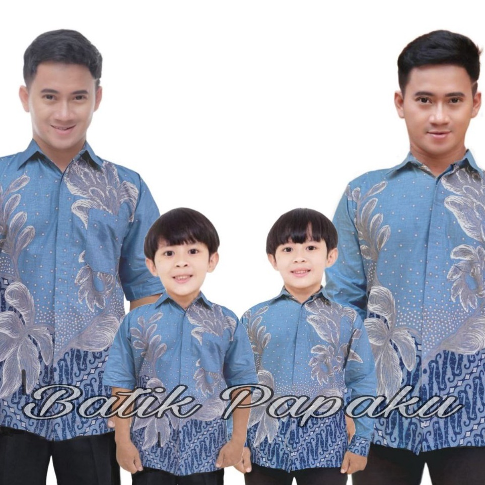 KODE N3I Kemeja Batik Anak LakiLaki LenganPanjang Batik Ayah dan Anak Cowok warna Biru Muda Langit P