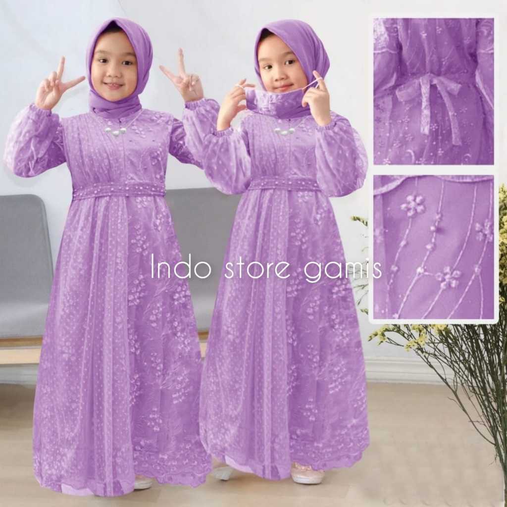 [ INDO STORE GAMIS ] MAXI ADILA KID (2-15 TAHUN) / GAMIS ANAK BROKAT TILE MUTIARA / GAUN ANAK PEREMP
