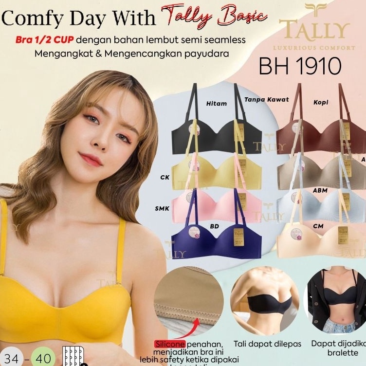 KODE Y56G BH TALLY 191 NON KAWAT SETENGAH CUP TALI BISA COPOT PASANG  TALLY BH 191 Bra Tanpa Kawat B