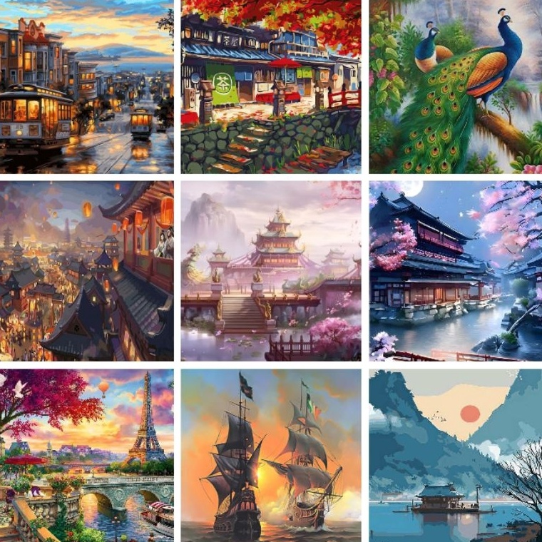 

READY STOCK 4x5cm DIY Paint By Numbers Oil Painting Kit Canvas Paint by Numbers Terbaru x C1S4