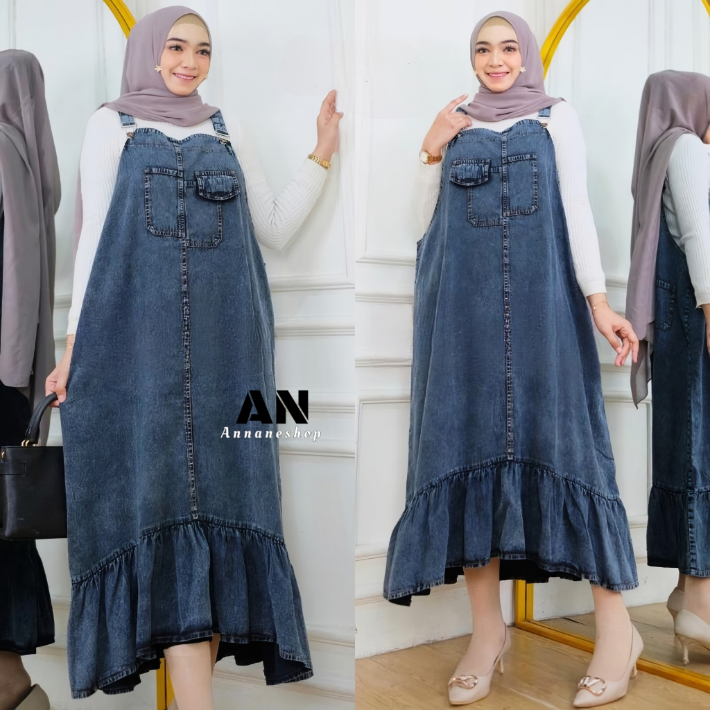 Baju Janeta Overall Big Size Kodok Setelan Wanita Jumbo Rok Jeans Korean Style Vintage Dress Dewasa