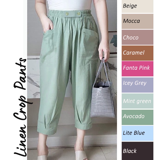 KODE G2K Linen Crop Pants celana crop kantong depan Bigsize Jumbo