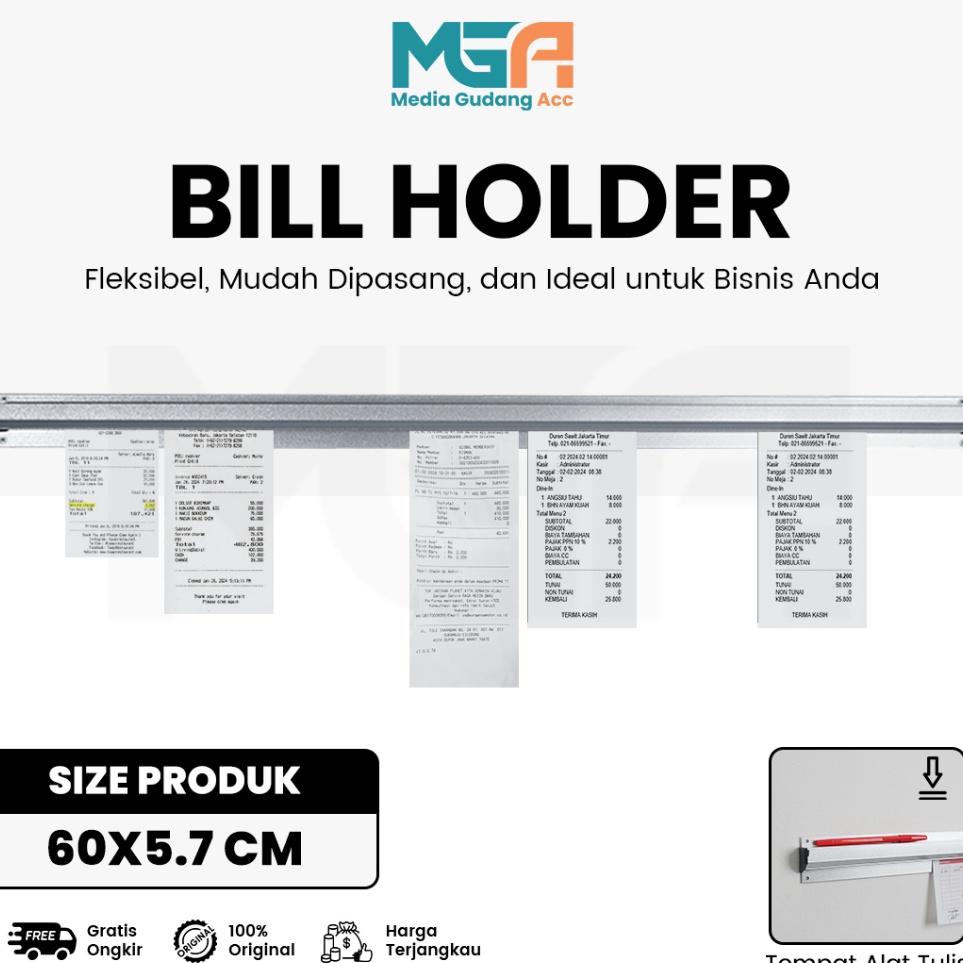 

KODE L59J BILL HOLDER 6CM CAPITAN NOTA STAINLESS RECEIPT HOLDER PENJEPIT KERTAS BON BILL
