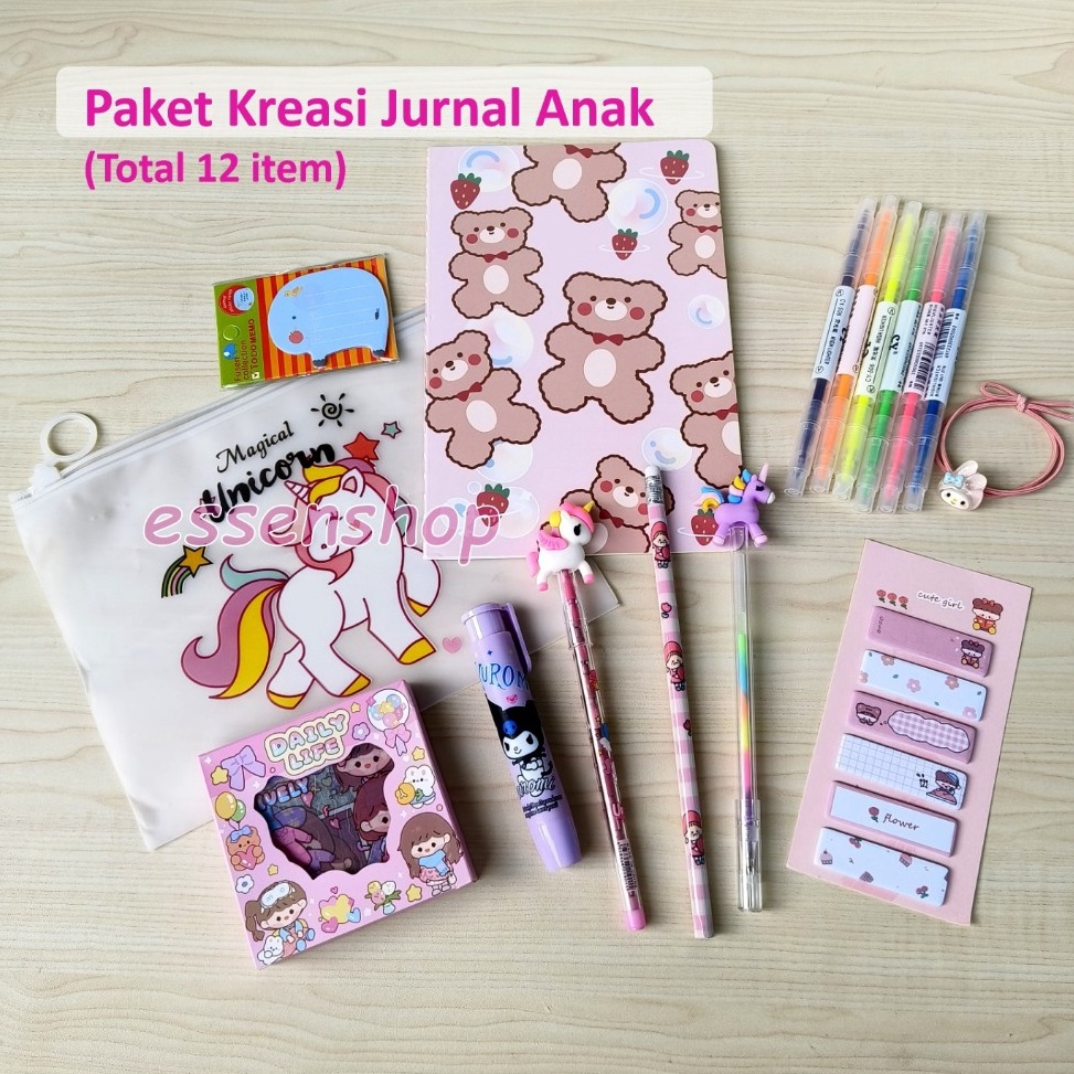 

Paket hadiah anak Alat Tulis jurnal anak kreasi sticker pensil penghapus raibow gel sticky notebook m OY4