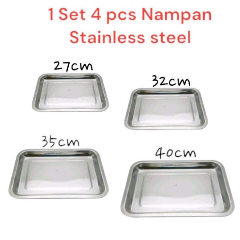 1 Set 4 Pcs Nampan Baki Stainless Uk 27 32 35 40 cm Nampan serbaguna Nampan Sayuran Nampan wadah mak