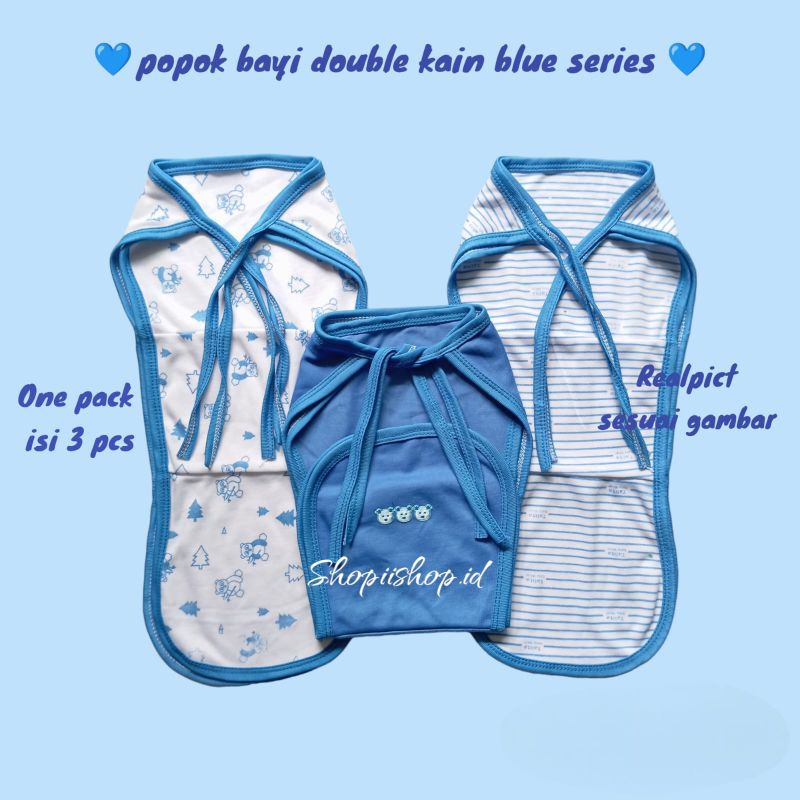 3 Pcs Popok Bayi Doble Kain Cuci Ulang Seri Biru