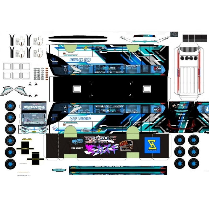 lembaran papercraft bus QQ trans winspector skala 50