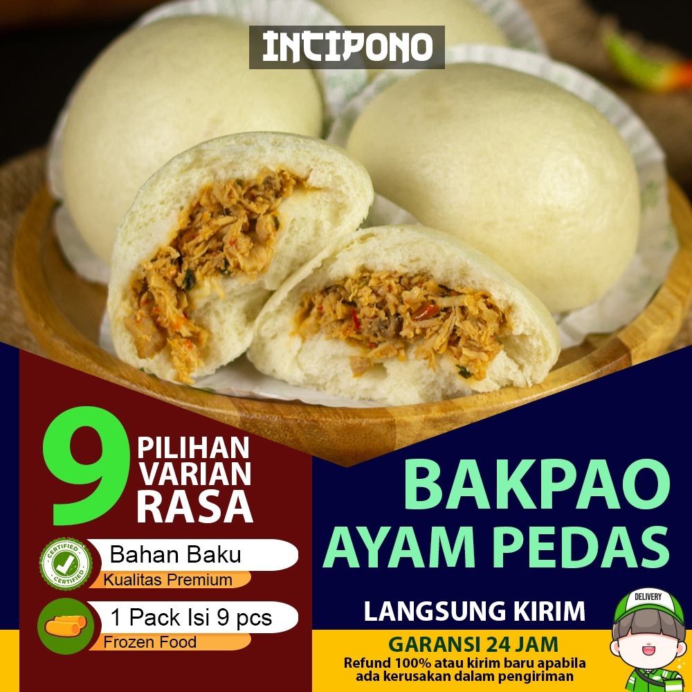 Incipono Bakpao Ayam Pedas Rasa Suwir Daging Ayam Pedas Lembut Isi 9 Frozen Food Premium Hotel