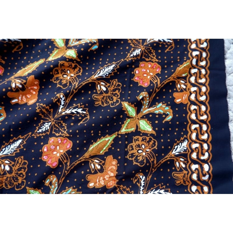 Kain Batik Cap Kombinasi Tulis Asli Motif Bunga Latar Warna Hitam Sogan Tolet Biru Pink Hijau Premiu