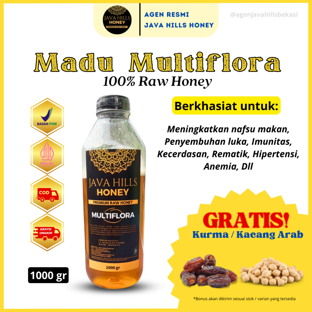 

Madu Multiflora 1 KG Java Hills Honey / Madu Murni Multiflora 1000 gr