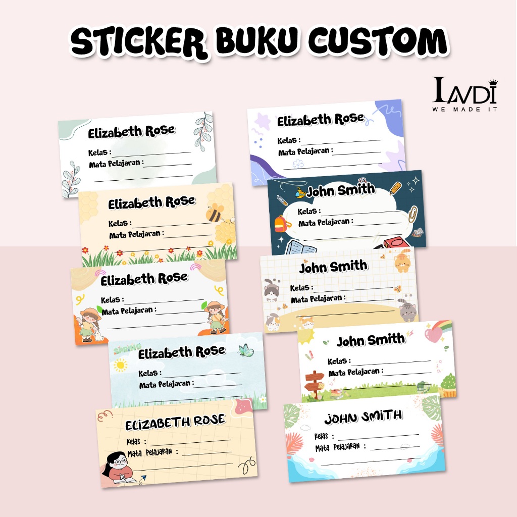 Sticker Label Nama Custom Buku Pelajaran Sekolah Aesthetic