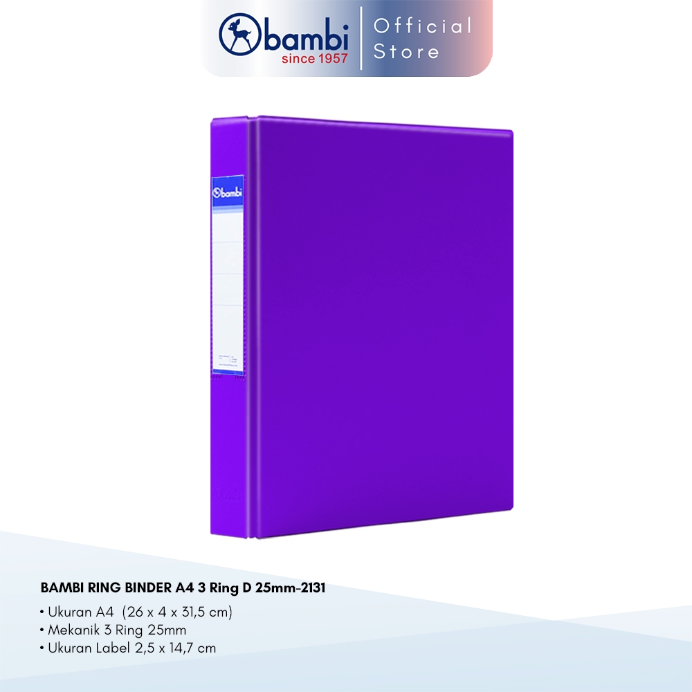 

Bambi Ring Binder A4 3 Ring D-Type Fluoro Purple MID SIZE 25 mm