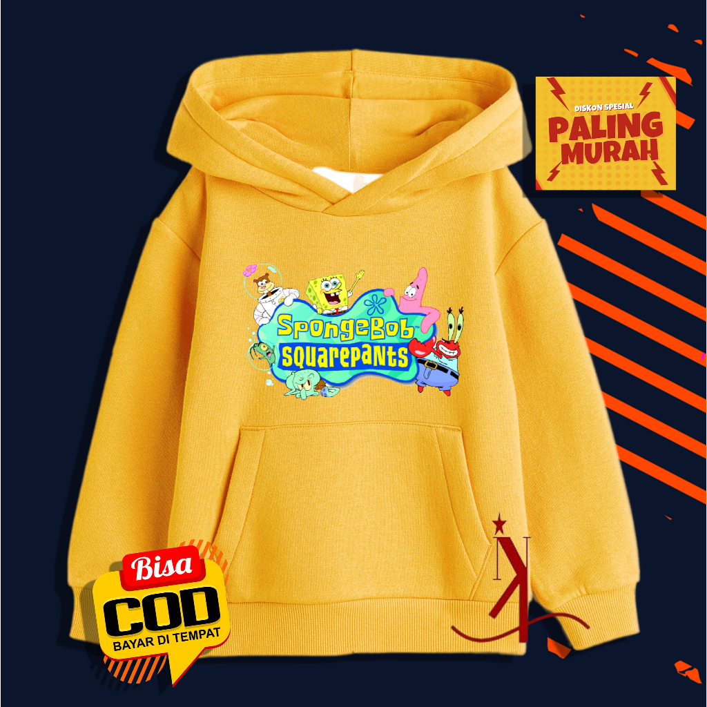 Jaket Hoodie Anak Spongebob /Jaket Hoodie Anak Spongebob Squarepants/Jaket Hoodie Karakter Spongebob