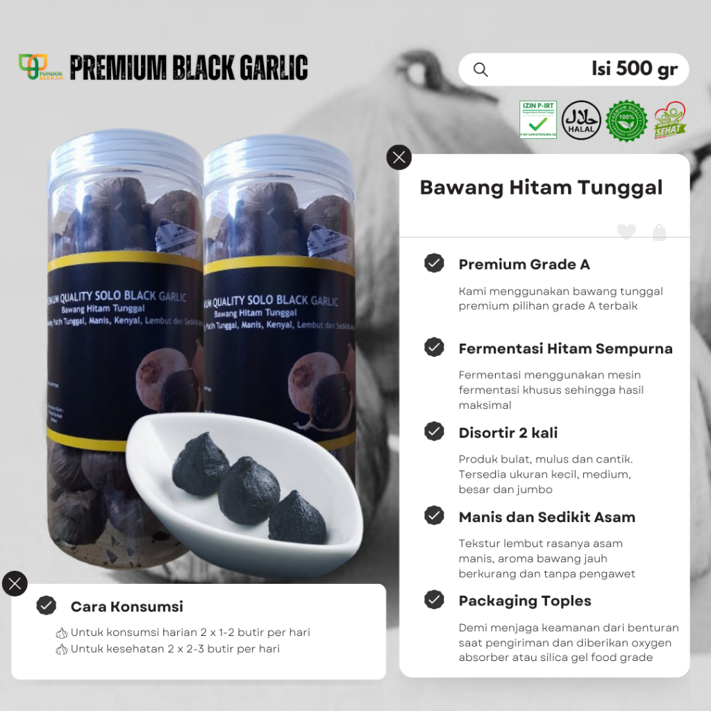 

Premium Grade A Bawang Hitam Tunggal Solo Black Garlic Netto 1000 Gram Toples Tabung Terlaris Fresh