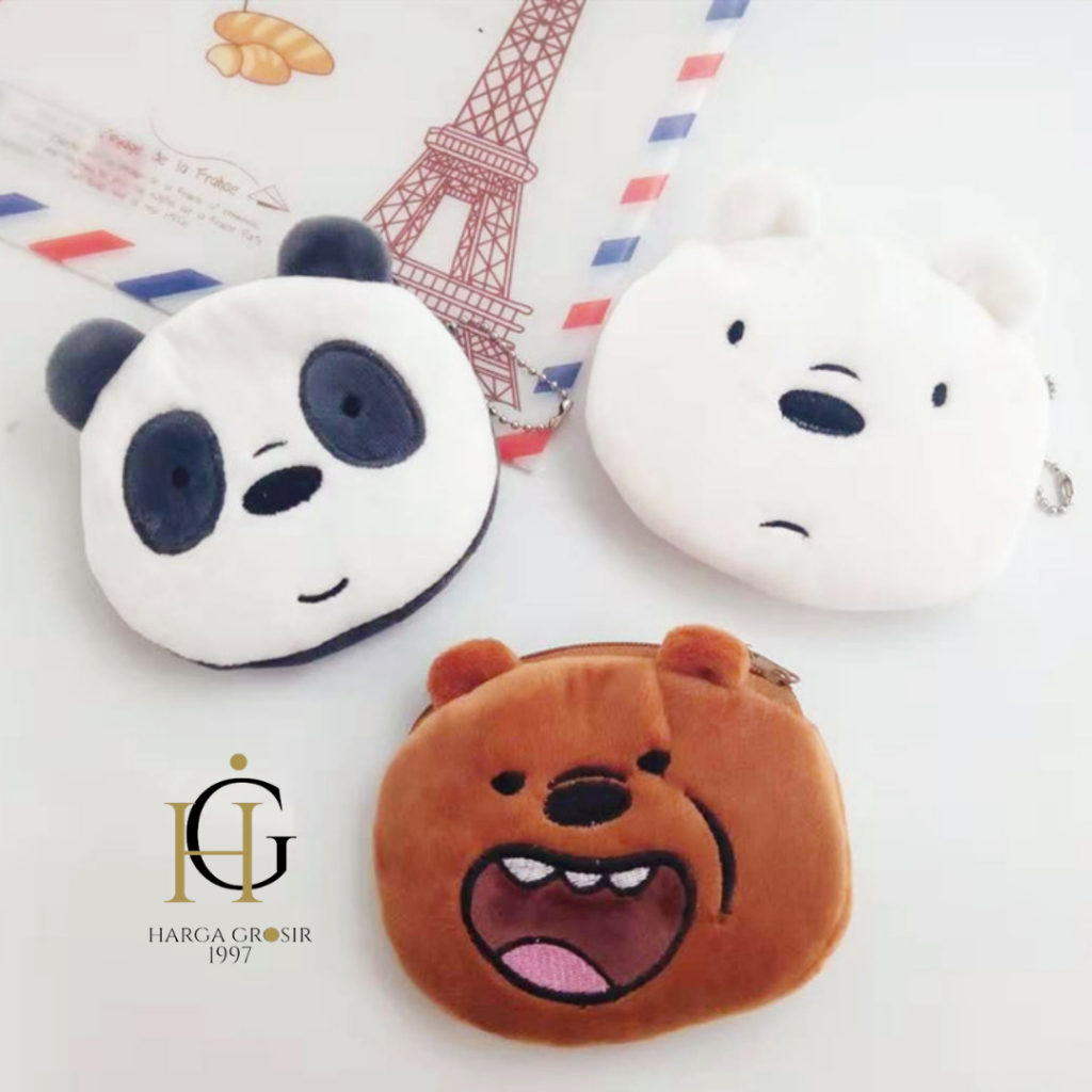 POUCH WBB mini coklat putih abu-abu we bare bears beruang kembar dompet koin tempat uang JAKARTA TER